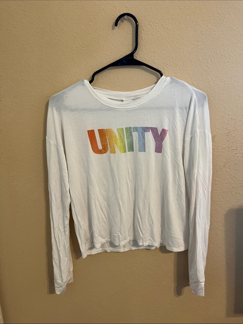 Melrose and Market White Long-Sleeve Tee with Rainbow UNITY Graphic